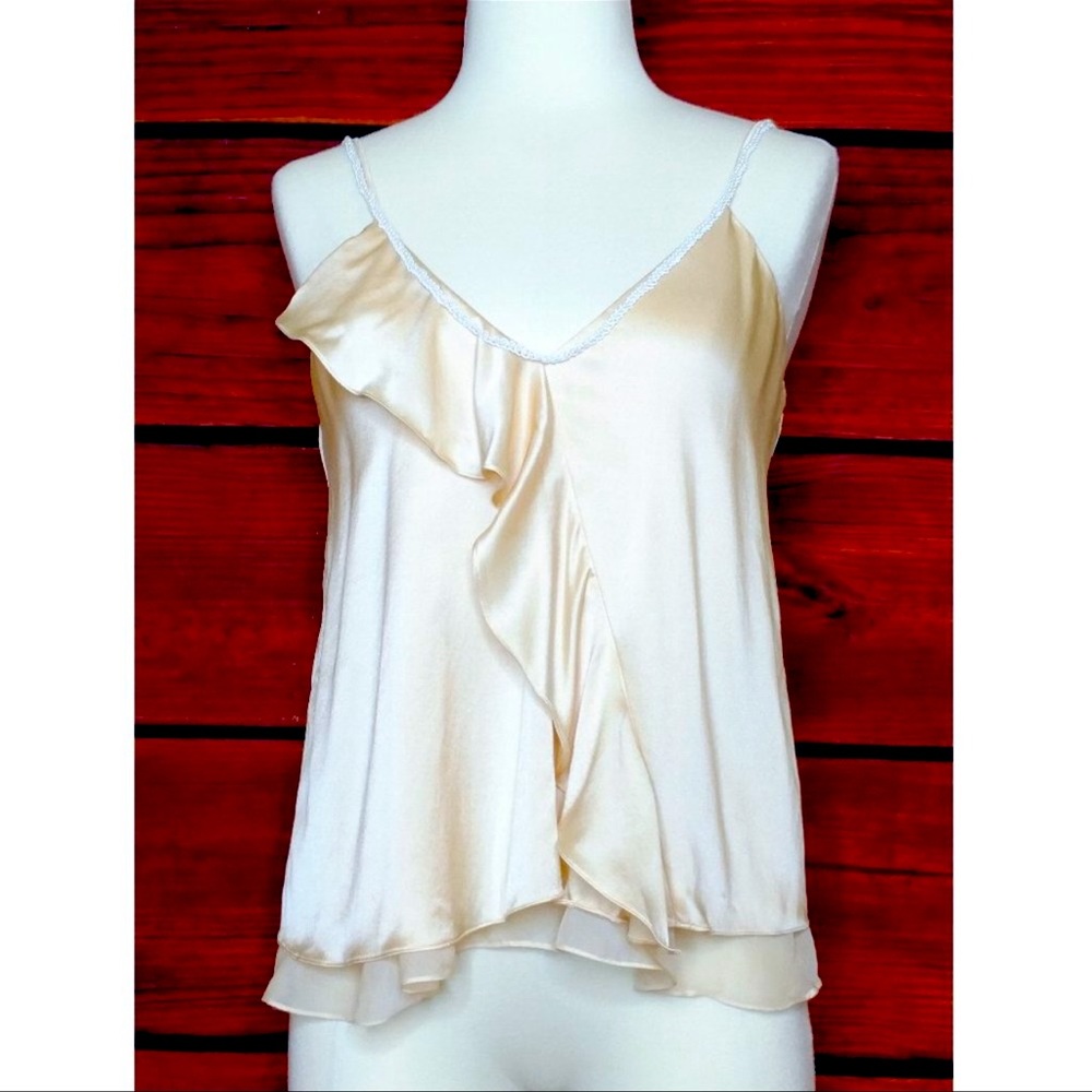 Jonathan Simkhai Silk Ruffle Pearl Necklace Cami
